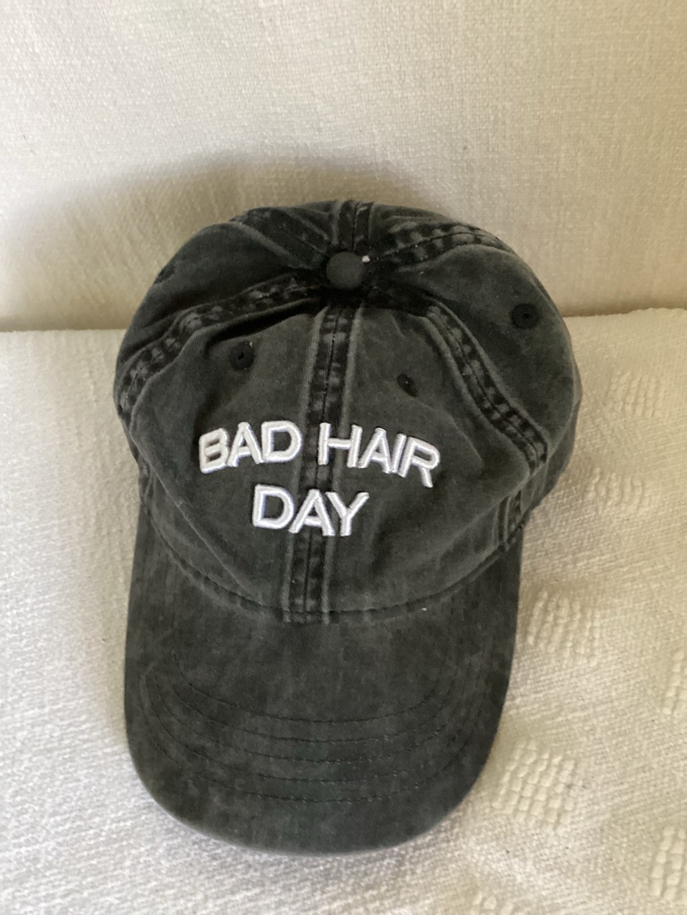 Time and Tru Black "Bad Hair Day" Embroidered Adjustable Baseball Cap One Size